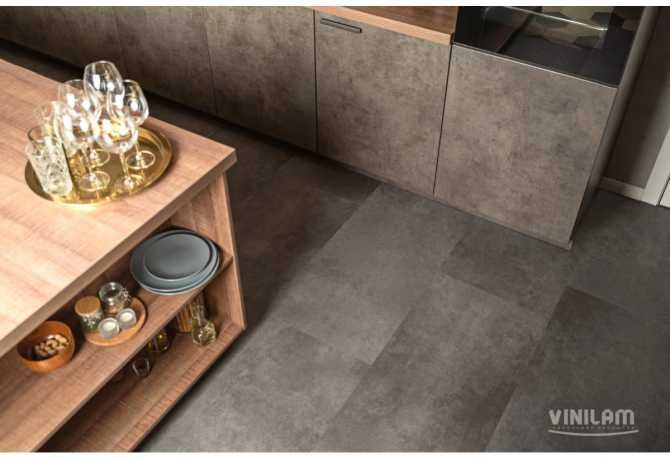 Виниловый пол Vinilam Ceramo плитка 2,5 mm 71610 Цемент Стальной
